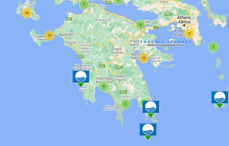 Οι 35 &quot;Γαλάζιες&quot; Παραλίες στην Πελοπόννησο - Κατάλογος βραβευμένων ακτών 2021